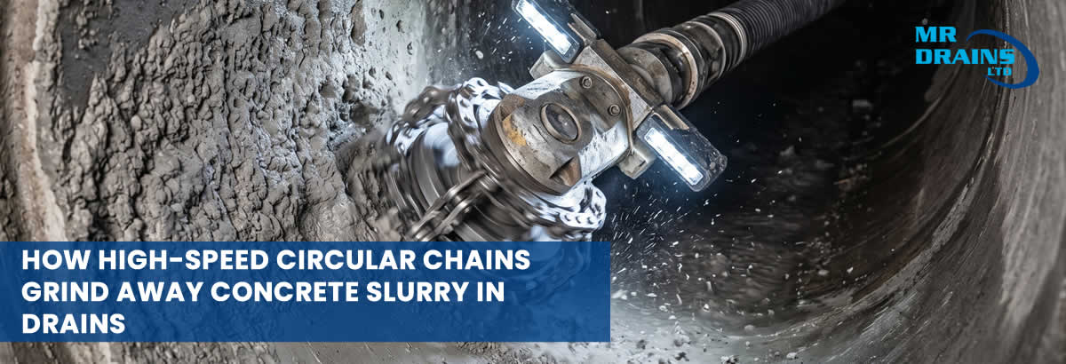 How High-Speed Circular Chains Grind Away Concrete Slurry in Drains